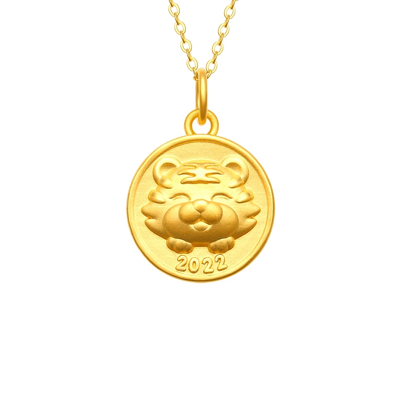 

Pure 24K Yellow Gold Pendant Women 999 Gold Round Tiger Necklace Pendant