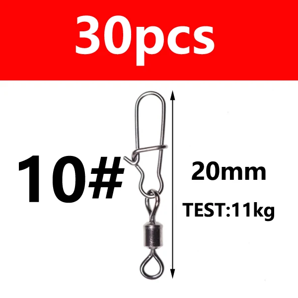 30pcs size 10 30 Вт, 20 штук морской рыбалки разъем Вращающийся шарнир из кирпечей из глины пин быстрые кнопки зажимы для рыболовной приманки рыболовные аксессуары для снаряжения - Цвет: 30pcs size 10