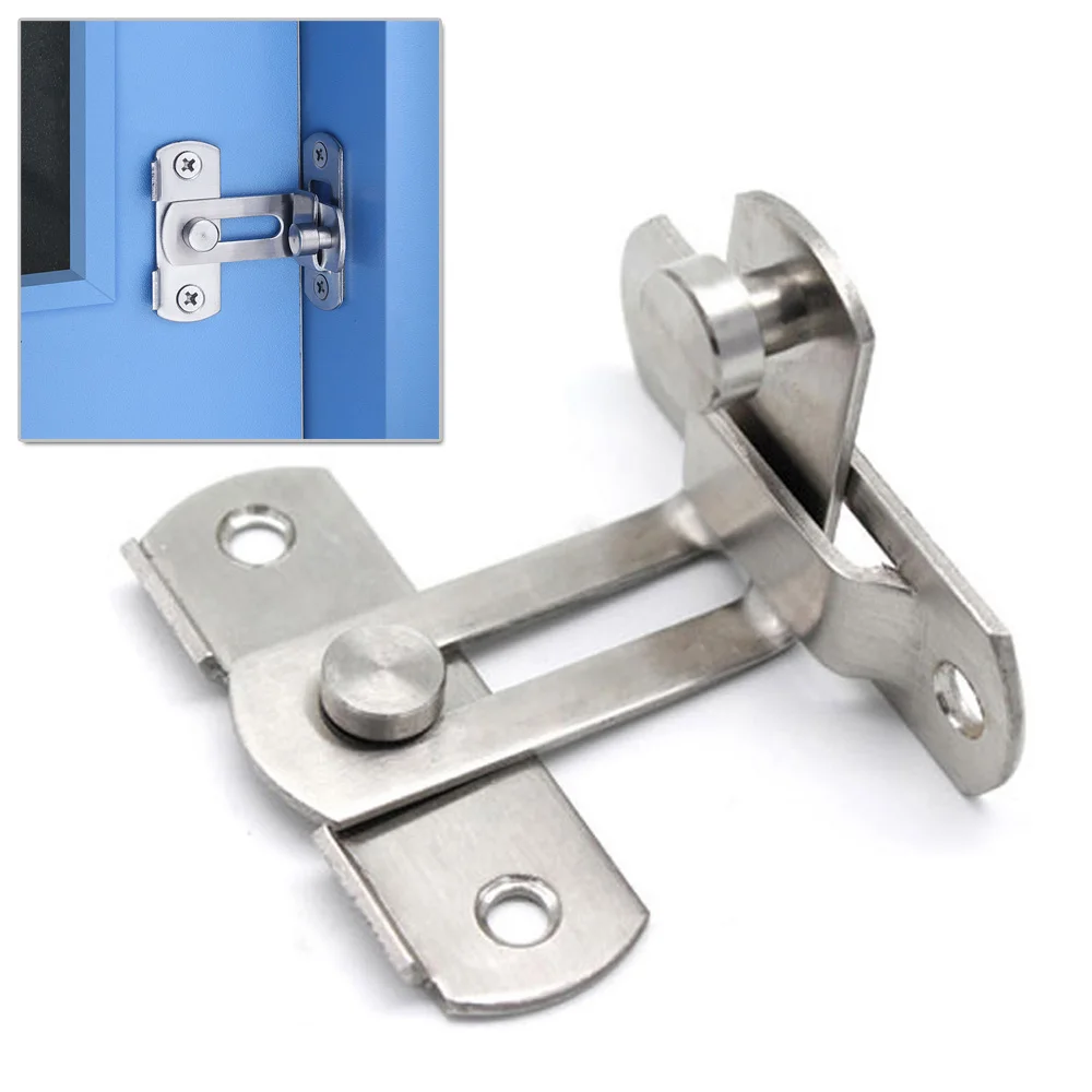 

Household Furniture 90 Degree Stainless Steel Silver Sliding Barn Door Lock Tool