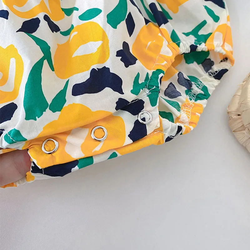 

MILANCEL 2021 Summer New Family Matching Outfits Floral Dress Square Collar Infant Bodysuit Korean Family Look