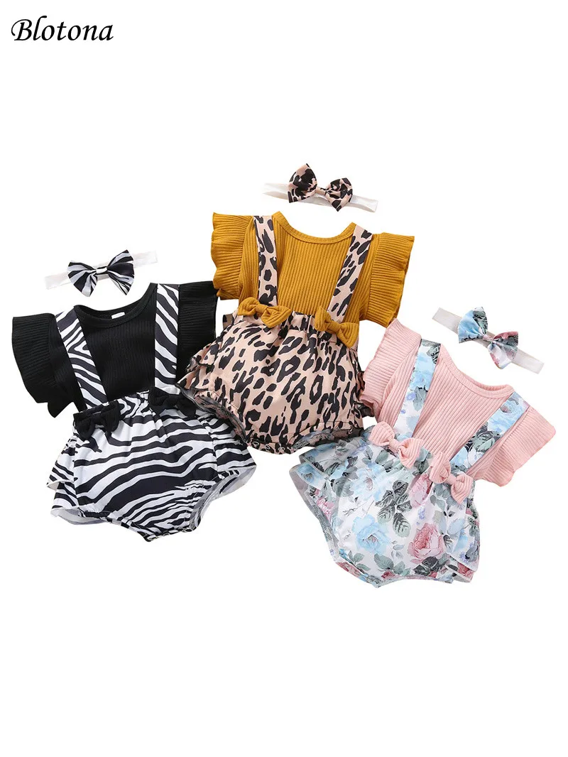 

Повседневный костюм для маленьких девочек Blotona из 3 предметов, милая Однотонная футболка с рукавами-летучими мышами и шорты на бретелях с пр...