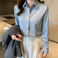 2021 autumn satin womens shirts fashion silk button solid ol elegant ladies tops long sleeve blouse basic women shirts blouses