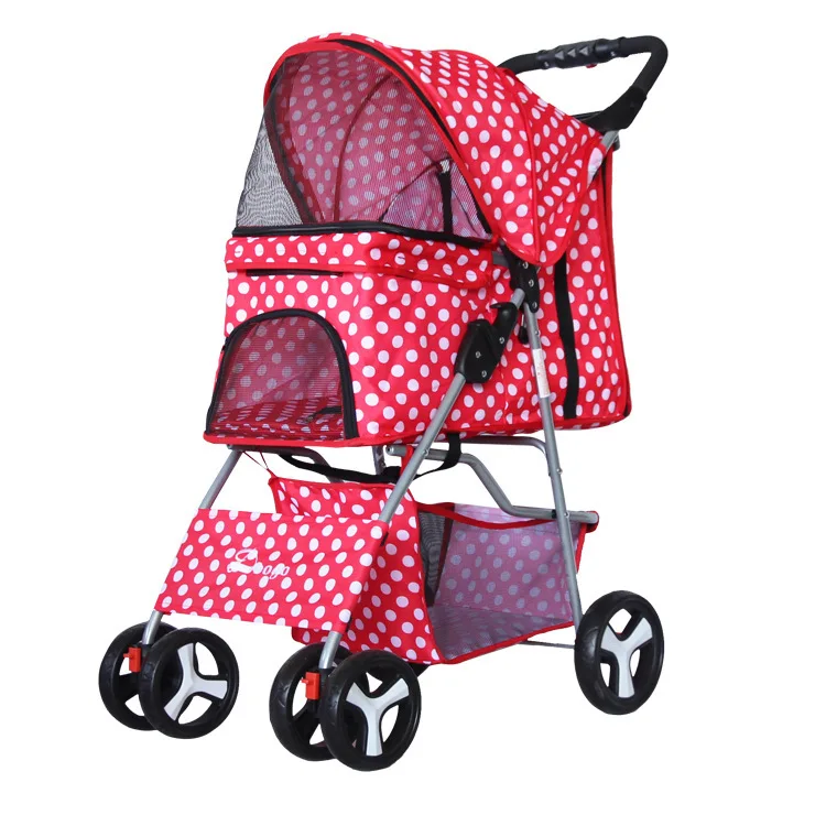 Red dot Переносная прогулочная коляска для питомцев, собак, кошек, плюшевых колясок, легкий автомобиль для животных, уличная тележка для животных, собак, кошек - Цвет: Red dot