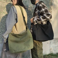 teenager canvas fabric soft slouch handbag female male student school book large size reusable ecology cotton messenger bag