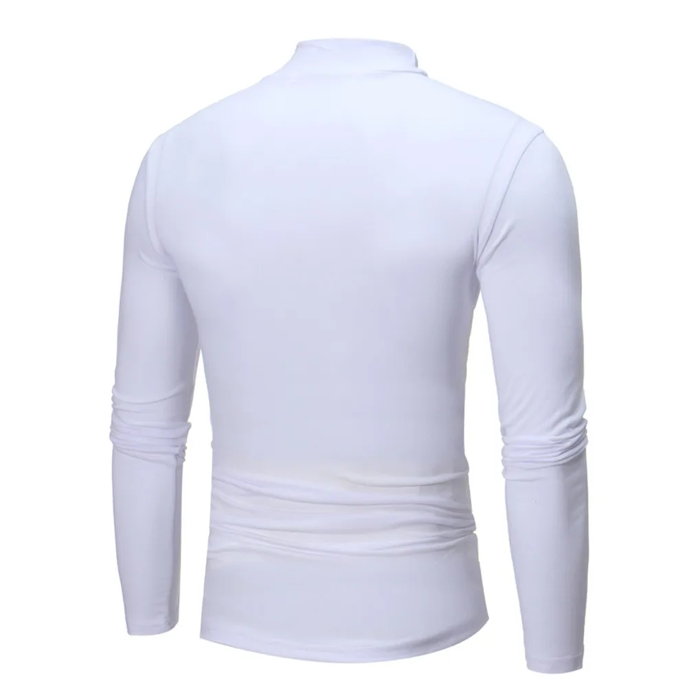 M-2xl  Blouse Winter Men High Collar Warm Long Sleeve Tops Male Solid Color Blouses Mock Neck Basic Plain Shirts Pullover