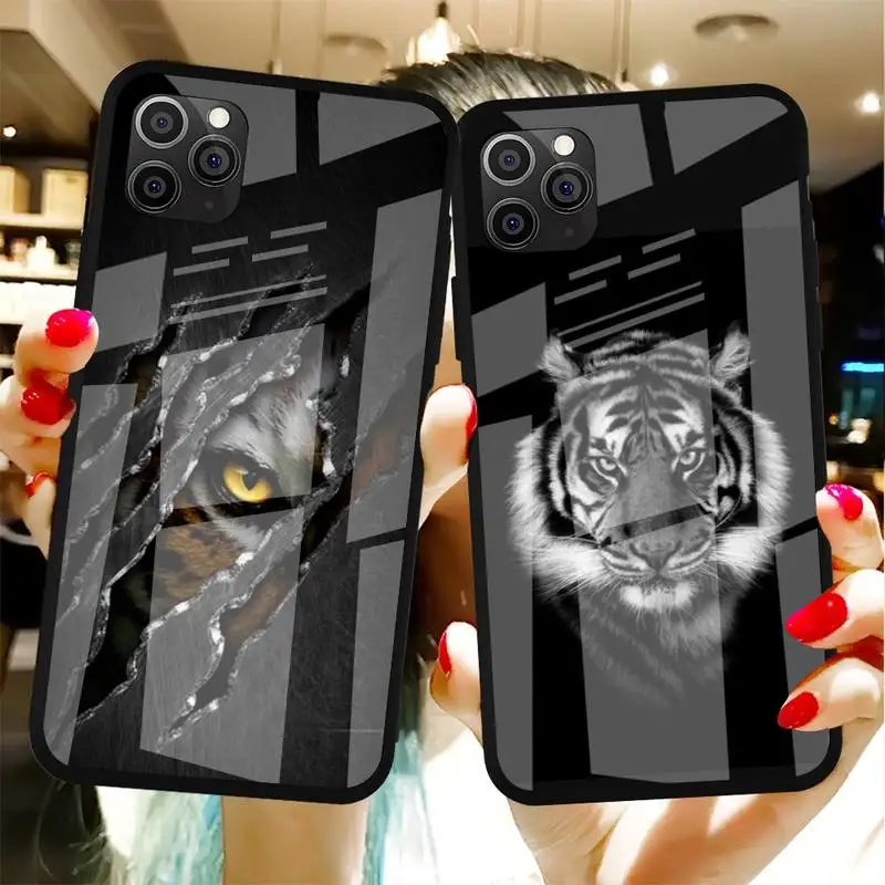 

Cute Tiger Print Phone Case Tempered Glass For Iphone6plus 6S 7 7plus 8 X XS XSmax XR 11 12 Pro Max 12mini