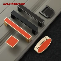 yutoko luxury leather cabinet handles and knobs kitchen cupboard door pulls european zinc alloy furniture handle hardware