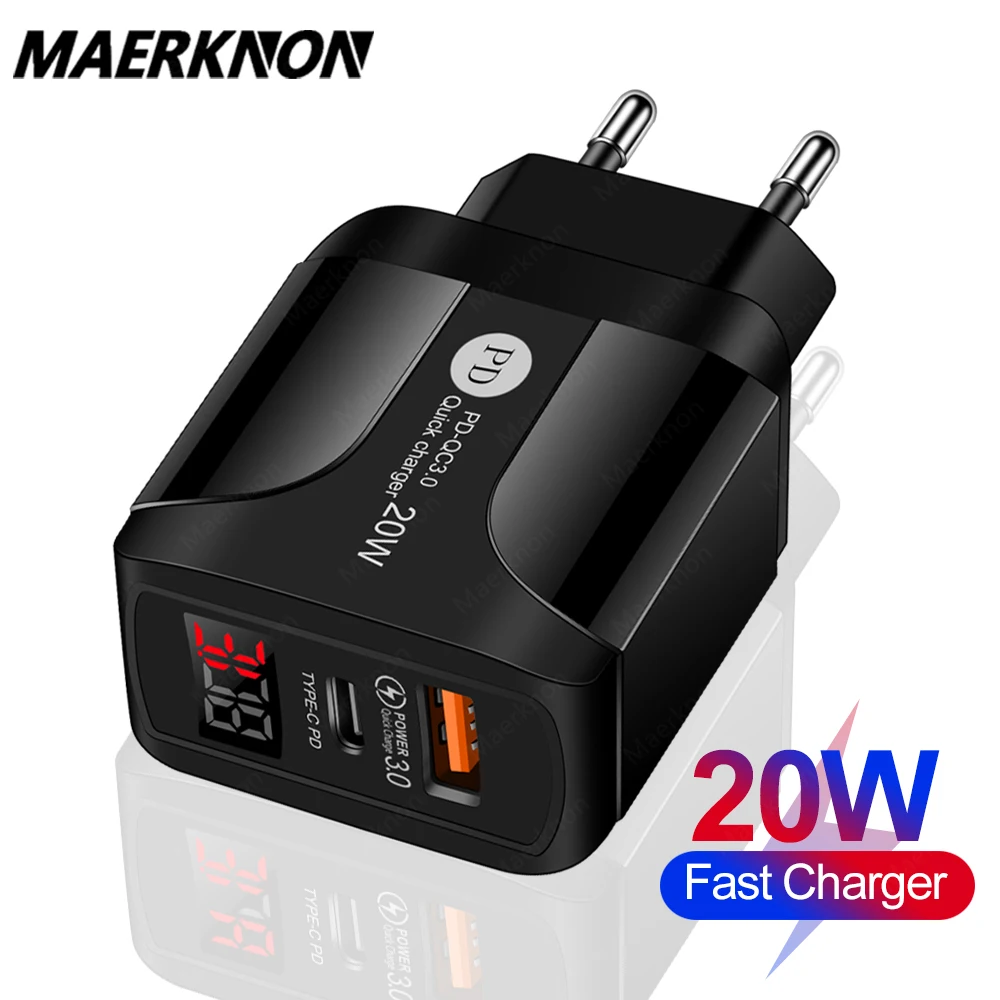 Зарядное устройство PD 20 Вт USB Type C со светодиодной подсветкой адаптер для быстрой