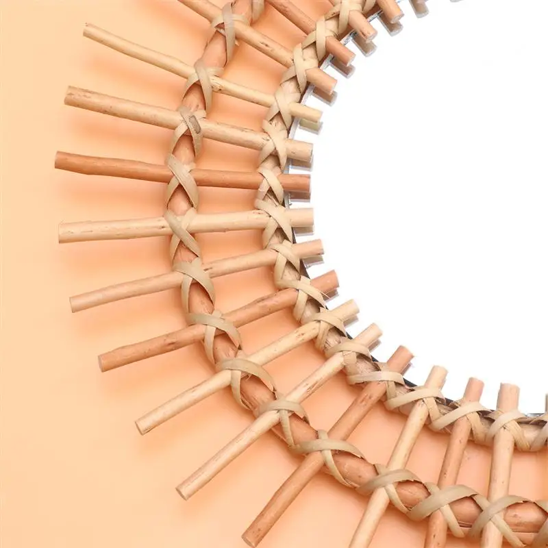 

Wicker Weave Design Mirror Creative Wall Hanging Mirror Decor Stylish Photography Props for Home Living Room 50x50cm