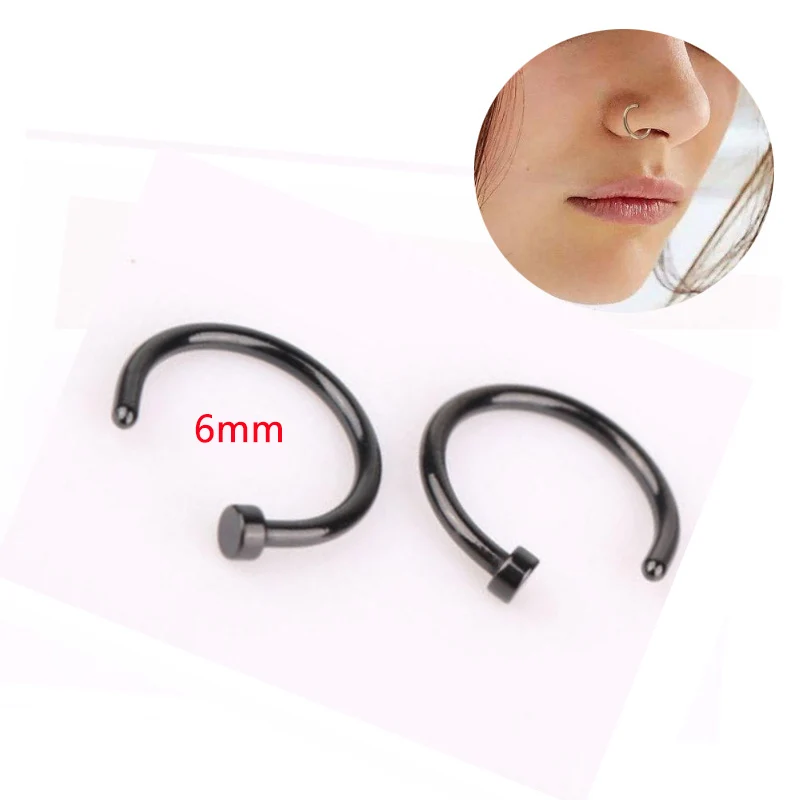 Black6mm New Fake Body Jewelry Piercing Stud Thin Simple Small Hoop Titanium Steel Sexy Surgical Steel Open Nose Ring On 6/10mm - Окраска металла: Black6mm