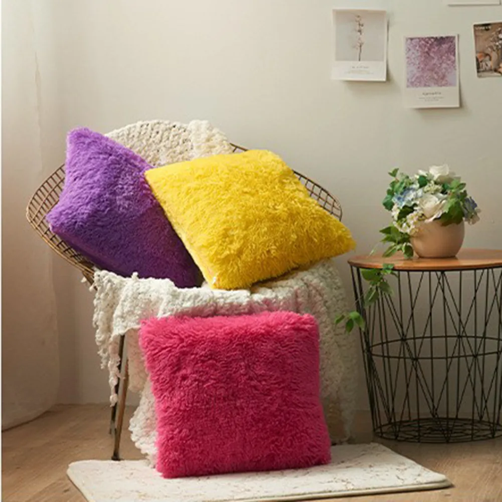

4pcs Plush Cushion Covers Faux Fur Super Pillowcase Sofa Chair Car Cushion Covers Home Living Room Bedroom Decore Without Pillow