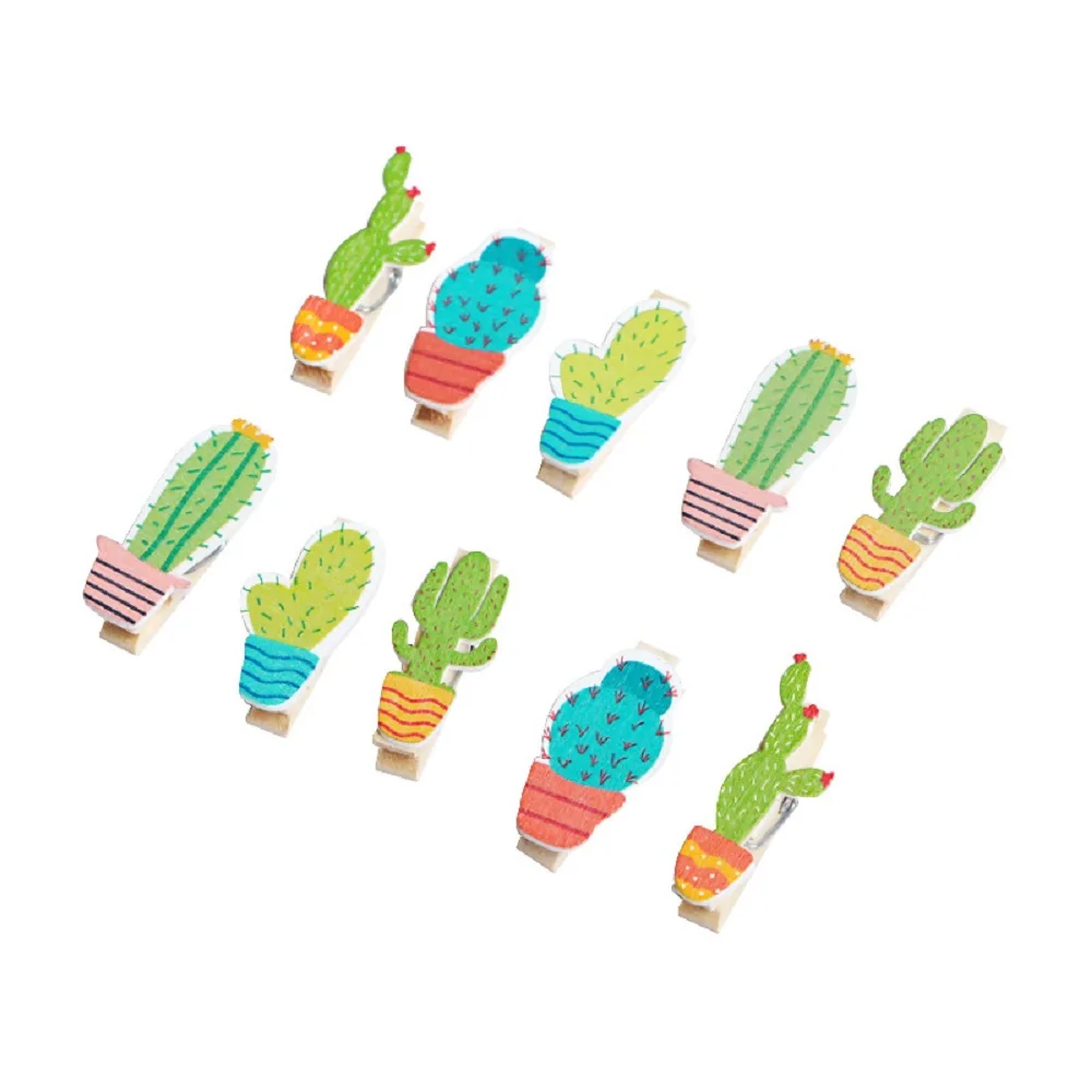 

1Set Wooden Plant Cactus Cute Photo Clip Set 10 Wooden Memo Clips Photo Clips Photo Wall Interior Decoration Ornaments