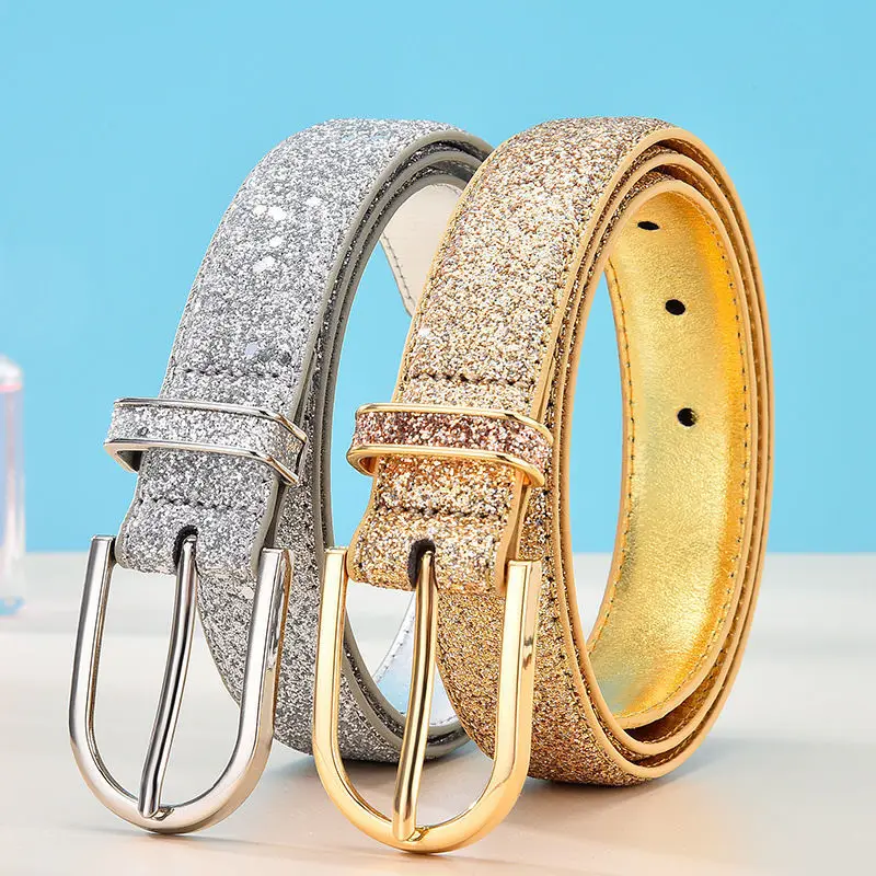 Belts For Women Luxury Brand Sparkling Gold Golf Belt Movement  Leisure Versatile Formal