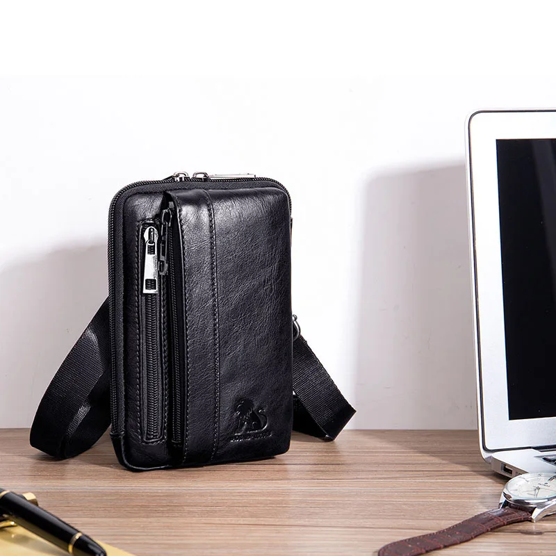 Fashion Men's Waist Pack Genuine Leather Shoulder Messenger Belt Bag Pouch Male Riding Mobile Phone Purse Fanny Pack Gym Beltbag