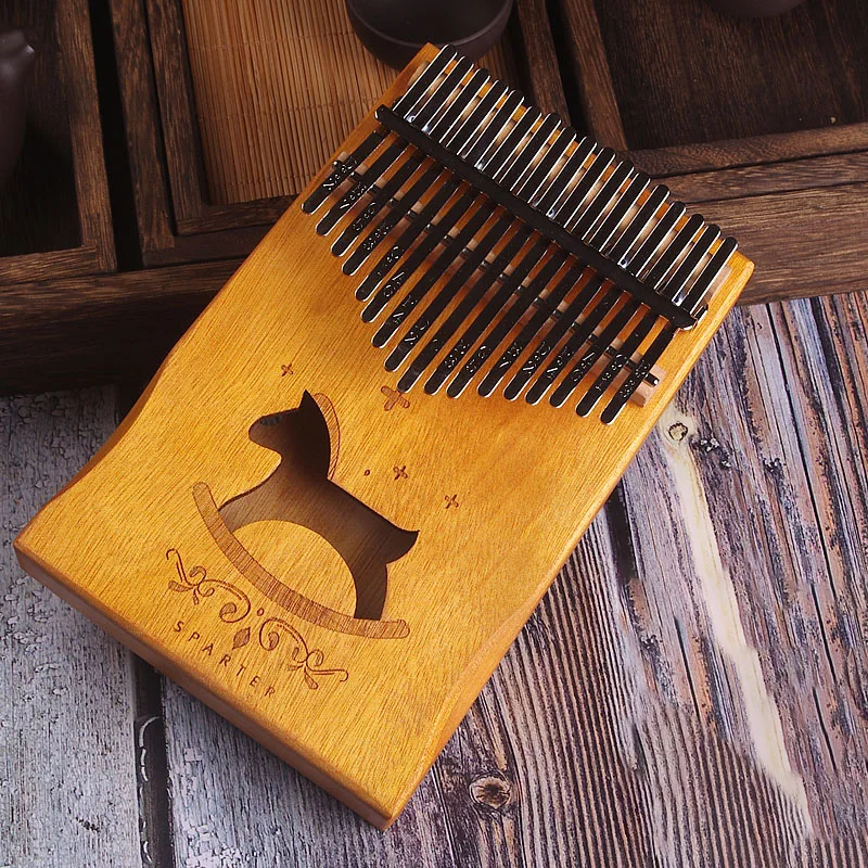 yellow horse(guard) 17 Keys Kalimba African solid Mahogany Thumb Piano 17 keys Solid Wood Kalimba Musical Instrument High-Quality Wood Finger Piano - Цвет: yellow horse(guard)