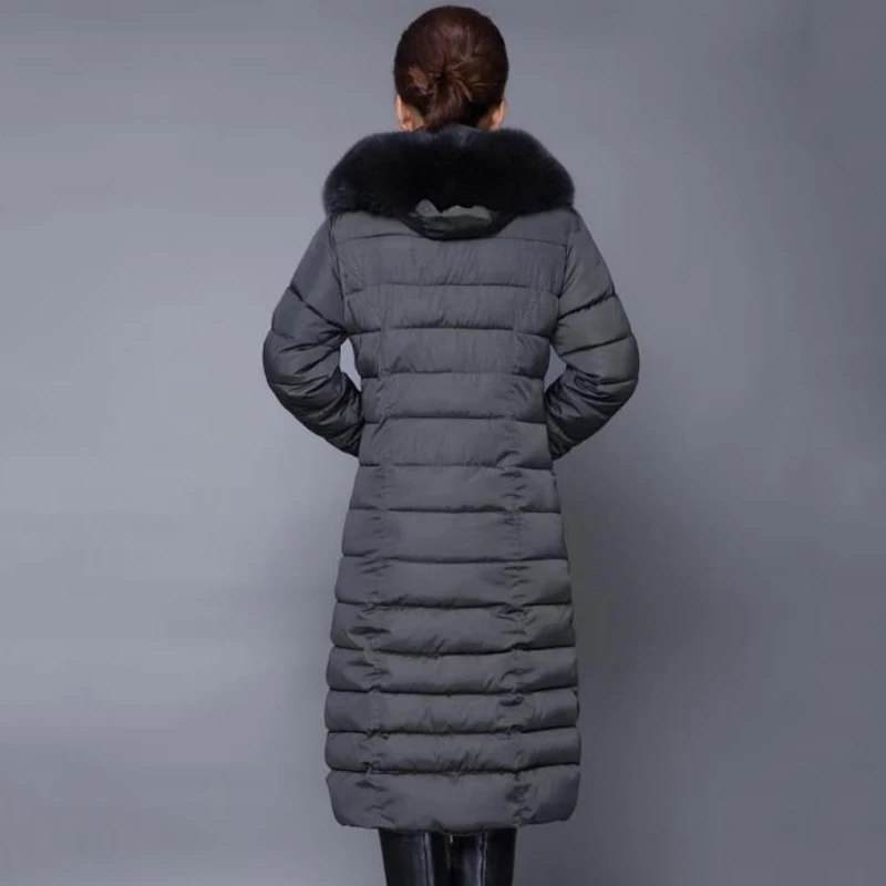Большой Размер 4XL 5XL женская зимняя длинная куртка с капюшоном Женская парка с меховым воротником хлопковые пуховики женские тонкие большие размеры