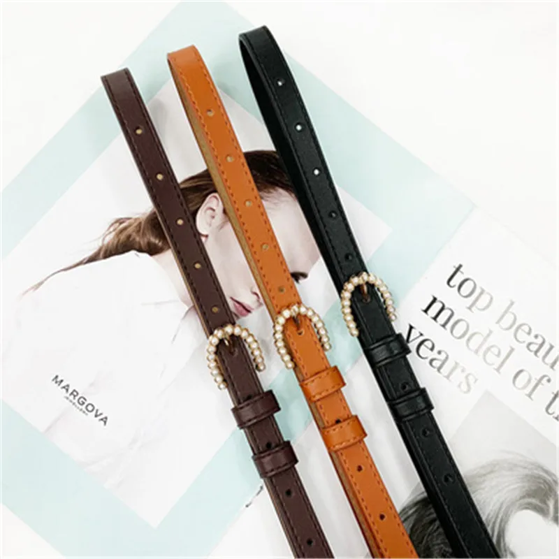 Женский ремень в Корейском стиле простой комплект с жемчужной пряжкой
