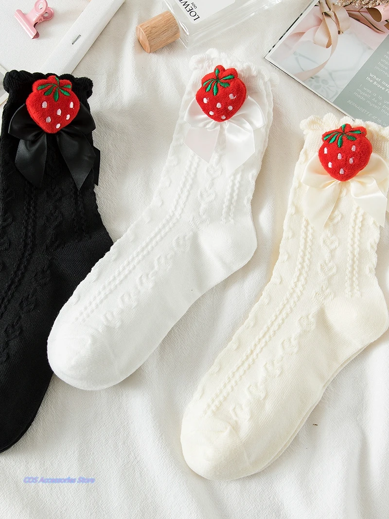 

Autumn Winter Japanese Sweet Lolita JK Socks Cute Strawberry Bowknot Wild Women Cotton Socks Student Girls Korean New Kawaii