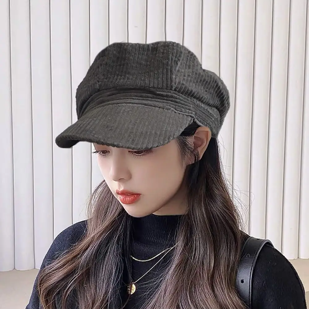 

1 PC New Fashion Corduroy Berets Newsboy Cap Vintage Literary Women Octagonal Cap Winter Hat Warm Accessories