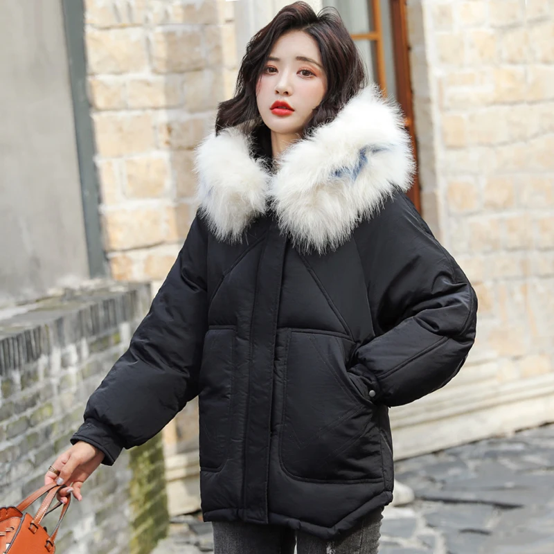Воротник из густого меха 2019 зимняя куртка женская теплая утепленная короткая с