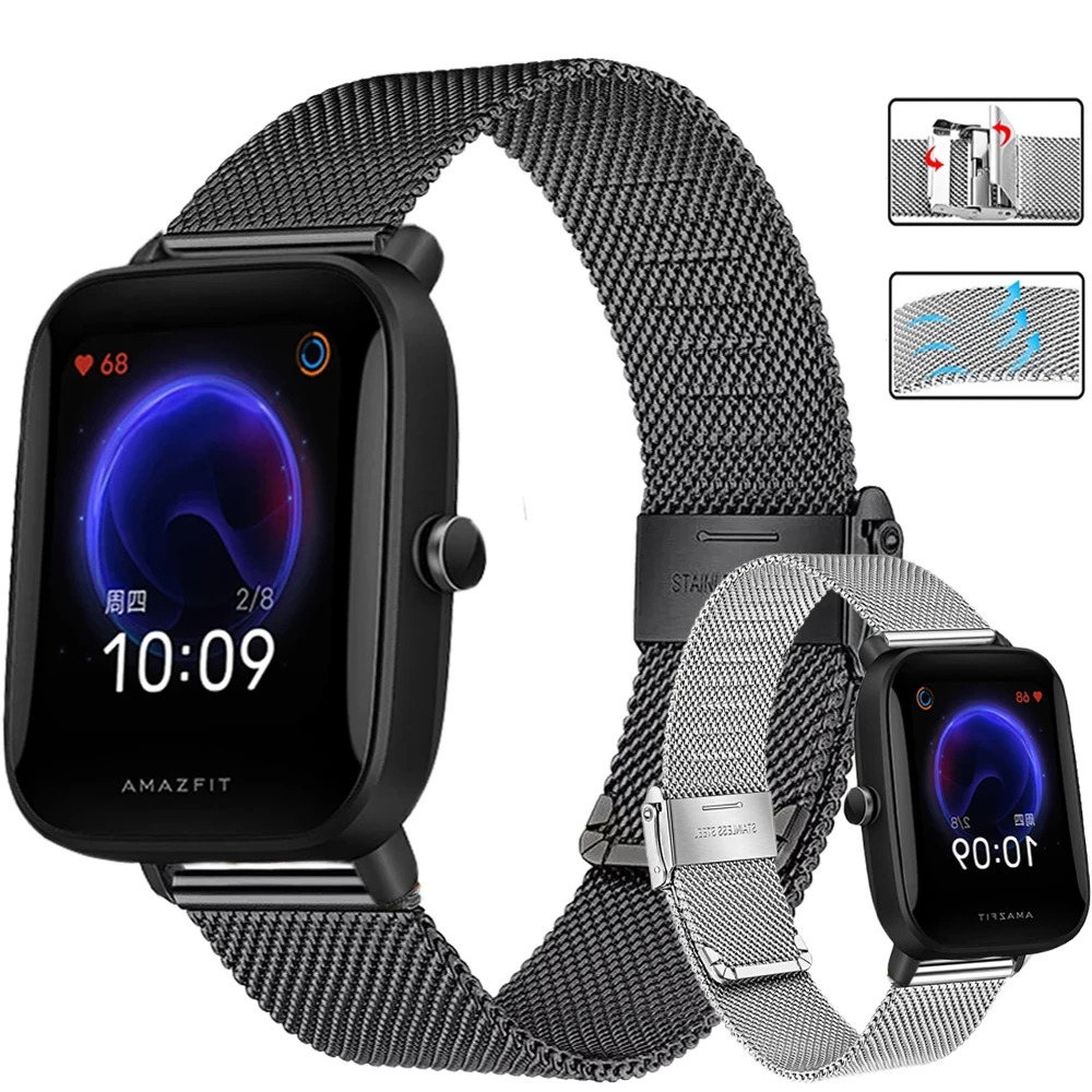 

Ремешок 20 мм из нержавеющей стали для смарт-часов Xiaomi Huami Amazfit Bip Lite S U/GTS 2/Haylou ls02, ремешок для Garmin Vivoactive 3 245