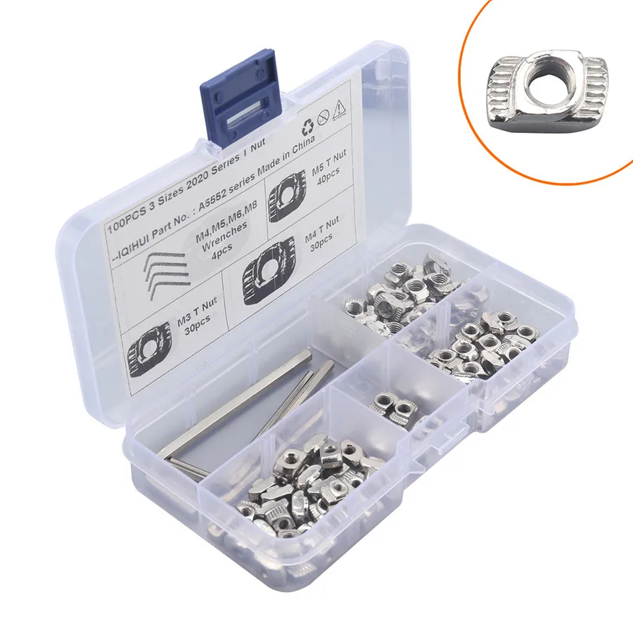 

180PCS 2020 Series T Nuts M3 M4 M5 T Slot Nut Hammer Head Fastener Nut for Aluminum Profile