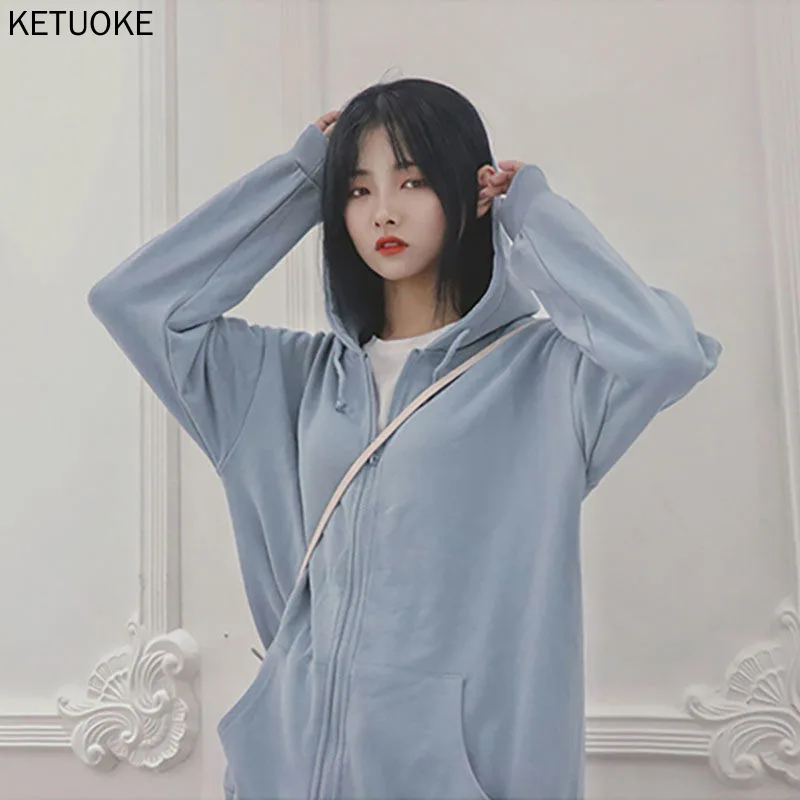 

Y2k Harajuku Oversized Women Hoodies Loose Solid Plush Fleece Spring Sweatshirt Coat Hip Hop Vintage Zipper Jacket Long Sleeve
