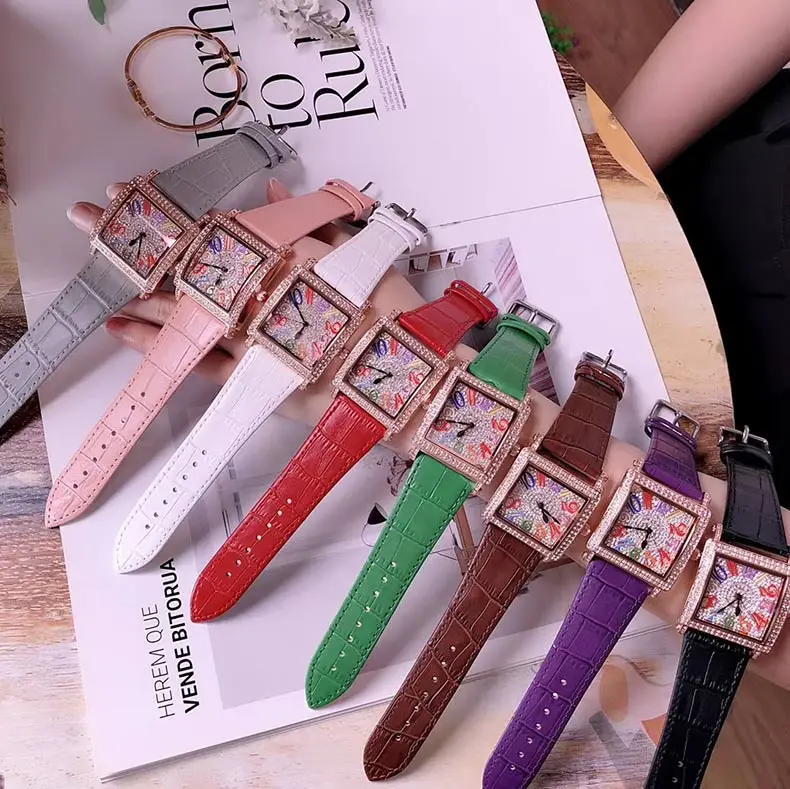 

High Quality Fashion Top Brand Luxury Women Watches Quartz Fully Diamond Square Watch Women Crystal Rhinestone Leather Watch