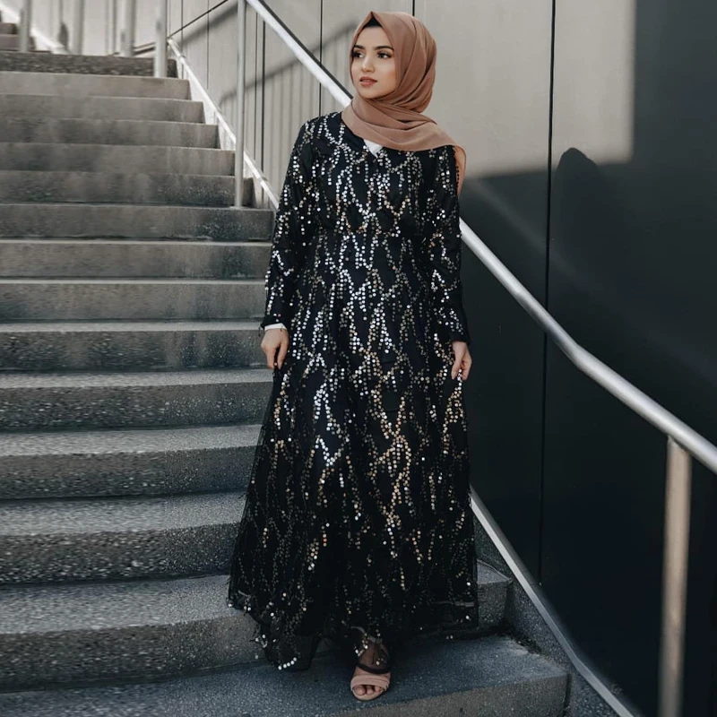Пайетки Abaya турецкие платья хиджаб мусульманское платье Дубай женское Caftan