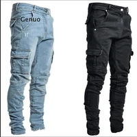 jeans men pants casual cotton denim trousers multi pocket cargo jeans men new fashion denim pencil pants side pockets cargo