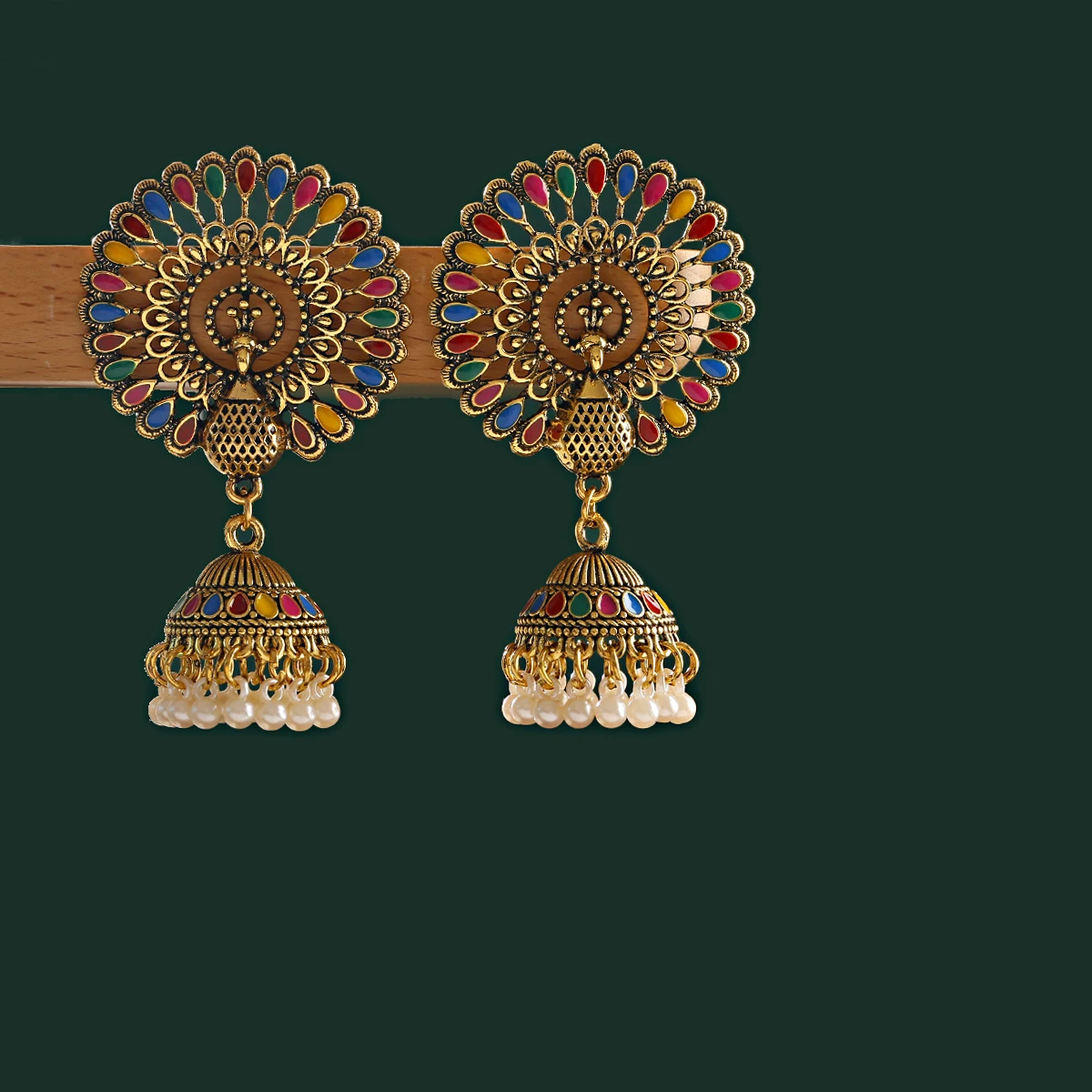 

Ethnic Big Round Peacock Indian Antique Jhumka Earrings Women Vintage Bohemian Retro Pearl Tassel Bell Tibetan Earrings 2023