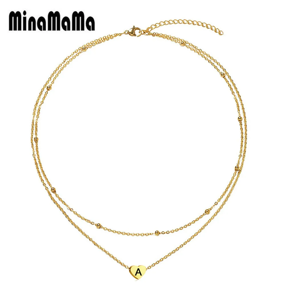 

Цепочка многослойная женская из нержавеющей стали, чокер с подвеской в виде инициала сердца и букв алфавита, индивидуальное ювелирное изде...