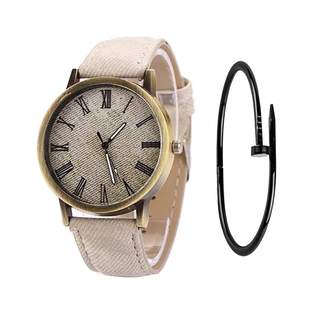 white and bracelet Ретро простые женские часы женские повседневные кварцевые наручные часы многоцветный кожаный ремешок новые женские часы reloj mujer час - Цвет: white and bracelet
