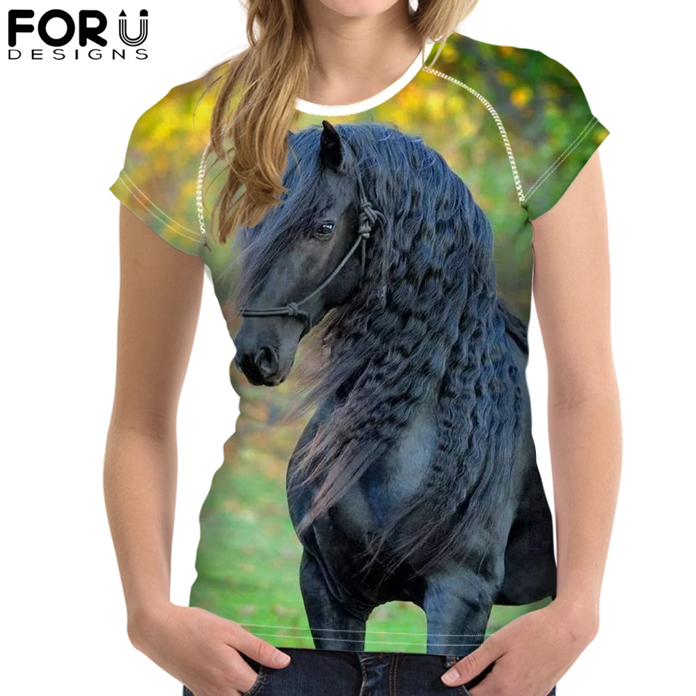 FORUDESIGNS футболка Friesian Horse для женщин топы дизайн собственного изображения на заказ