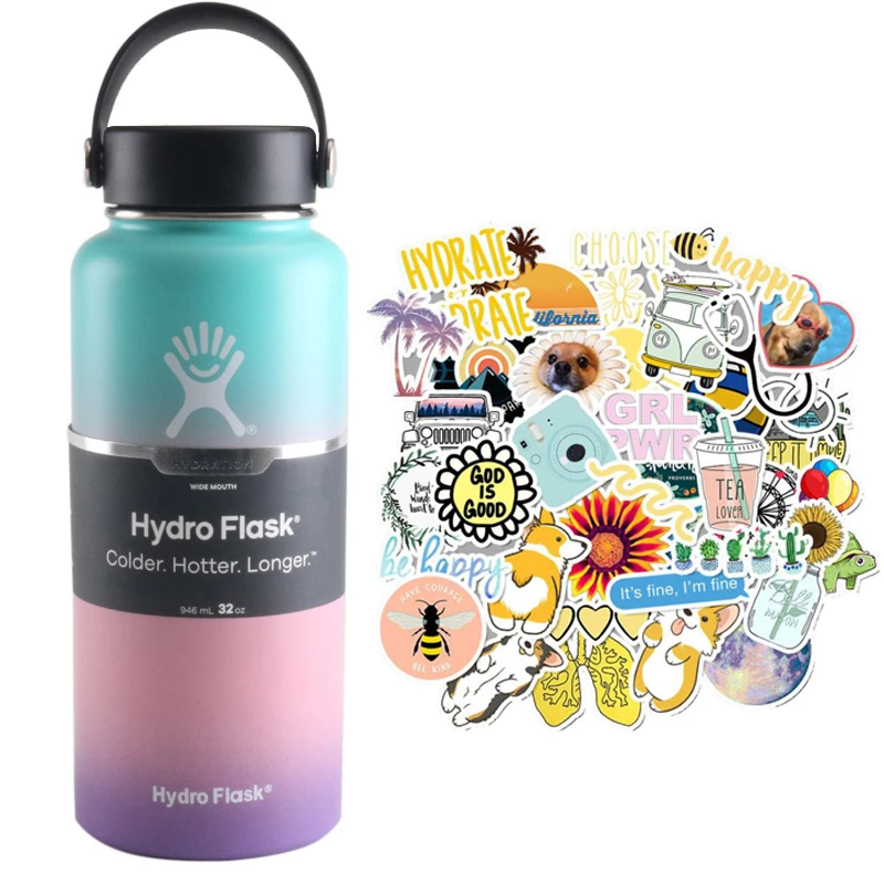 Бутылка для воды hydro flask с наклейками нержавеющая сталь занятий спортом на