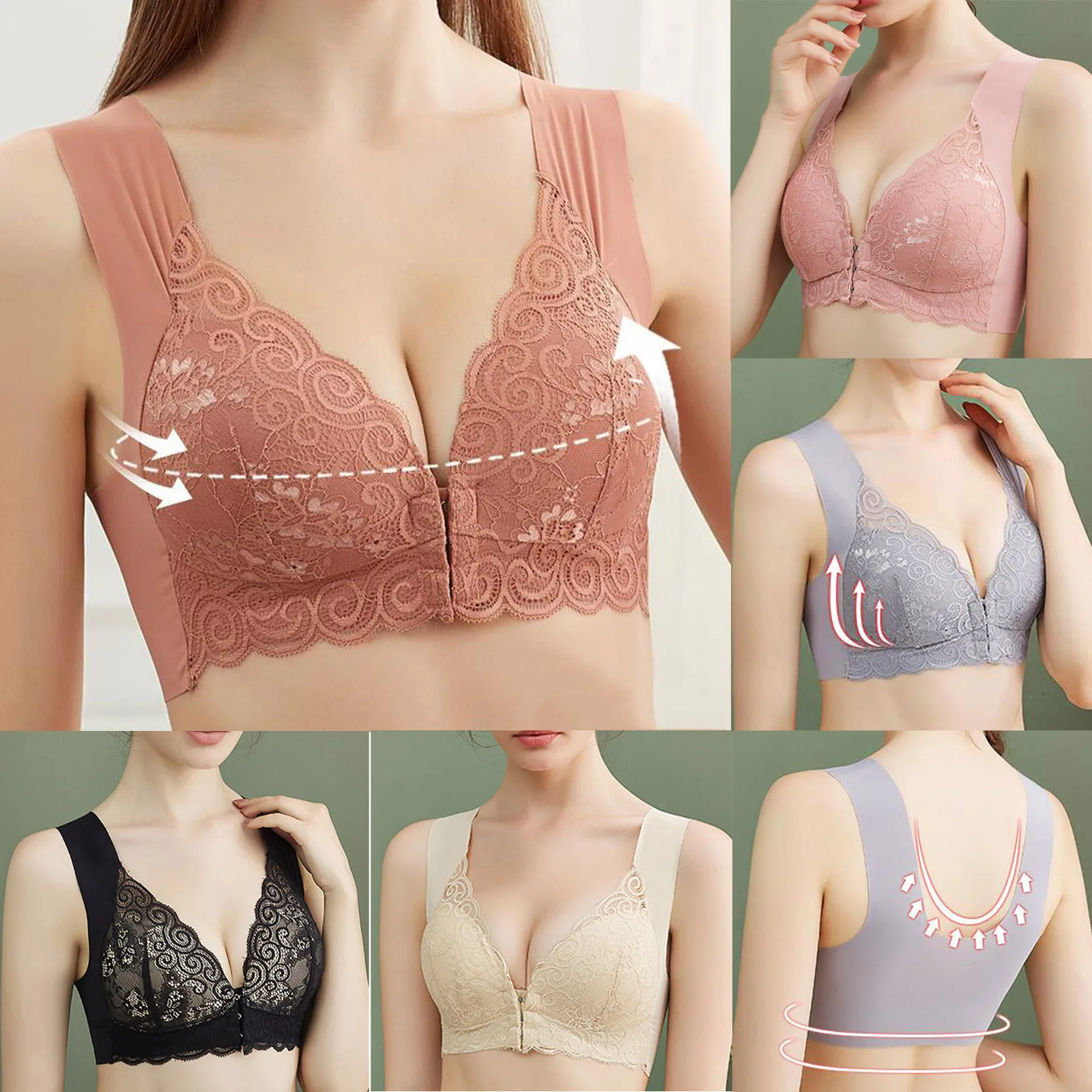 

Women Underwear Sexy Thin Lace Push Up Bra Wire Free One-Piece Bra Everyday Underwear Bra Breast Cover B C D Cup Large Size 2021