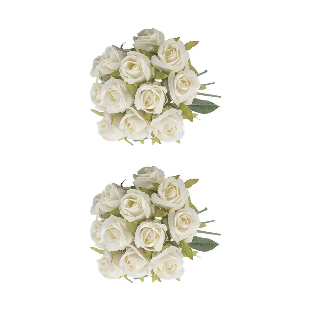 

12 Heads Rose Artificial Rose Bouquets Simulation Silk Fake Flowers 12 Head Simulated Roses 2 Pcs