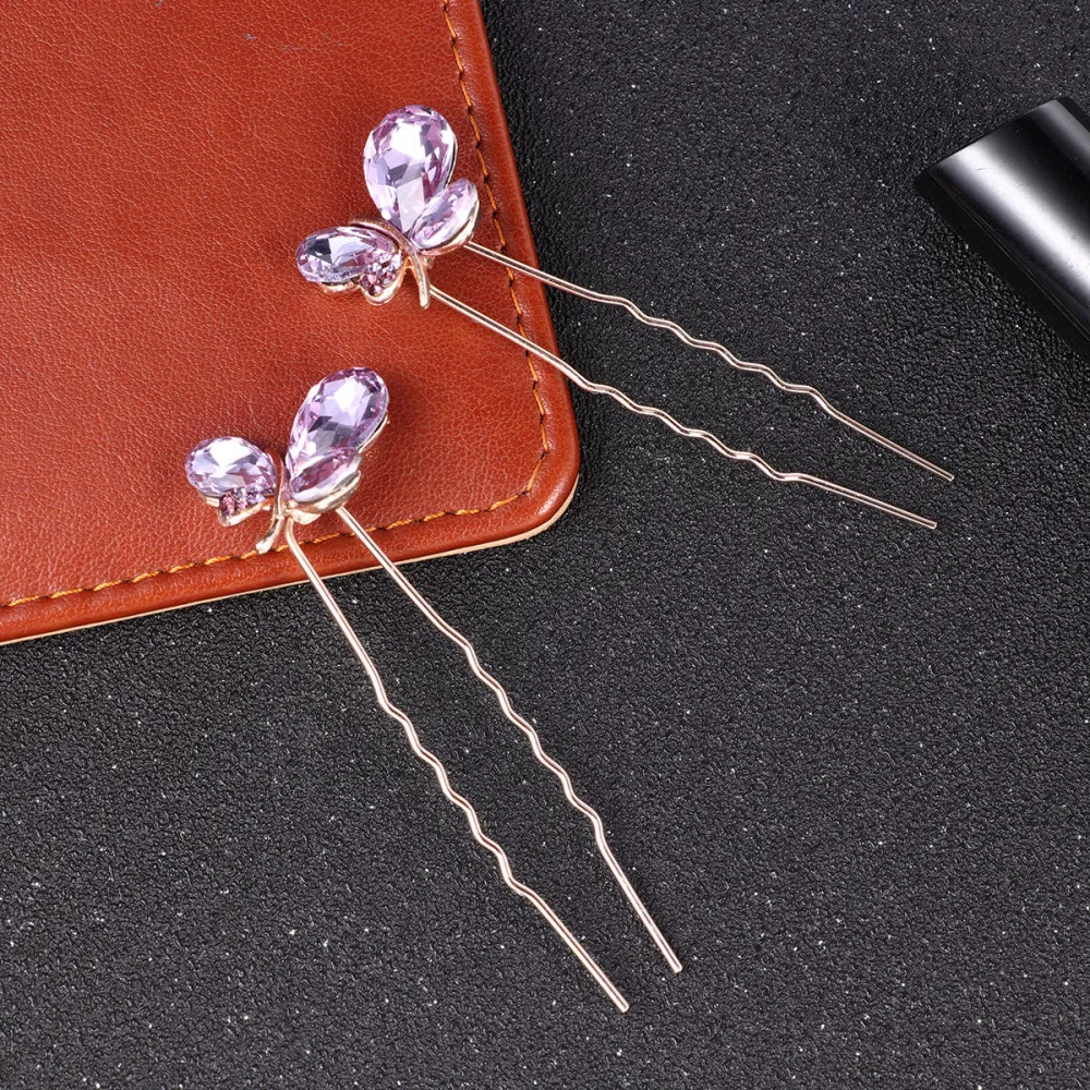 

4pcs U-shaped Crystal Hair Rhinestone Decor Hair Sticks Updo Hair Chopsticks for Wedding Party (Purple)