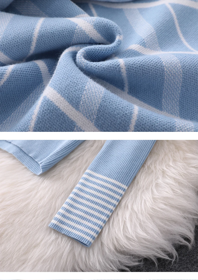 

Knitted Women Set 2020 New Autumn High Quality Sweater Skirt Two Piece Set Winter High Neck Knit Top+plaid Skirt Suit Sets