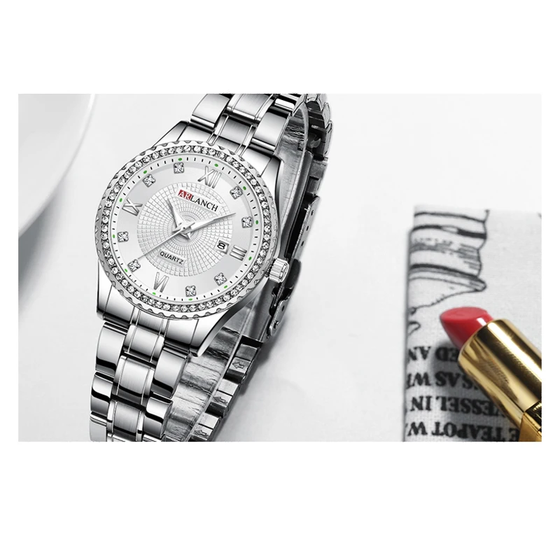 Diamond Quartz Couple Watches Men Women Double Calendar Week Stainless Steel Strap Wrist Watch Business Clock Reloj Hombre Gift