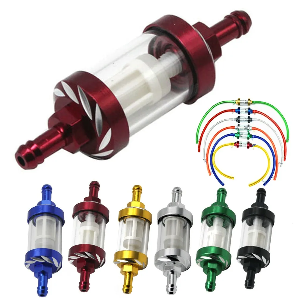 

8mm CNC Aluminum Alloy Glass Motorcycle Gas Fuel Gasoline Oil Filter Moto Accessories For ATV Dirt Pit Bike Motocross