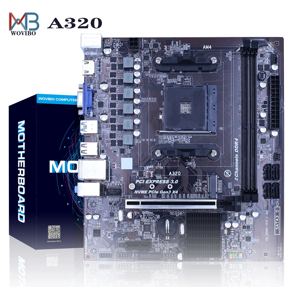 Материнская плата AMD A320 разъем AM4 для процессора Ryzen 5 3500 3600 USB 3 0 SATA III M.2 NVME DDR4 память