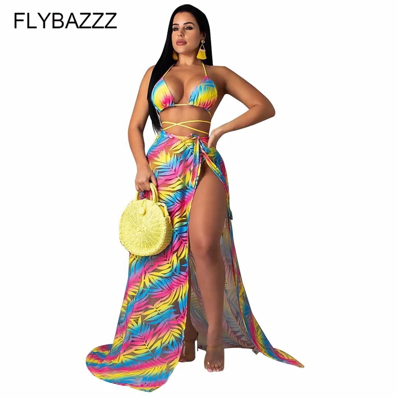 Новинка 2021 пляжный комплект бикини из 3 предметов женский купальник + юбка туники
