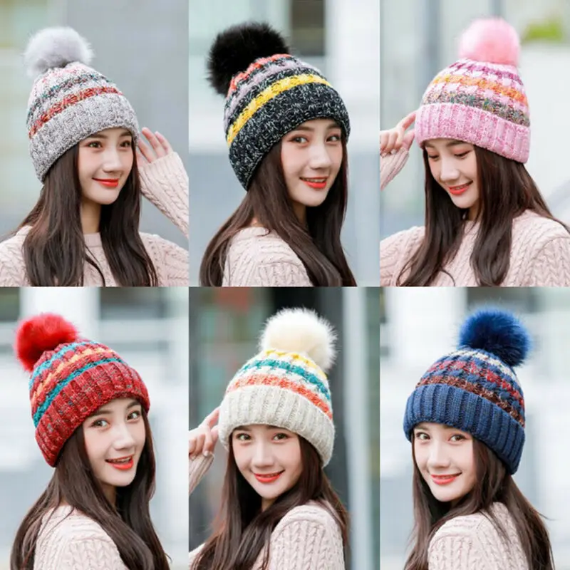 Женские Мужские Мягкие толстые теплые вязаные вещи для зимы SLOUCH BEANIE BOBBLE POM