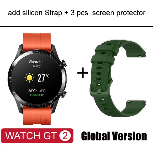 Orange add strap Умные часы Huawei Watch GT 2, Bluetooth 5,1, умные часы, кислород крови, 14 дней, телефонный звонок, частота сердечных сокращений для Android iOS - Цвет: Orange add strap