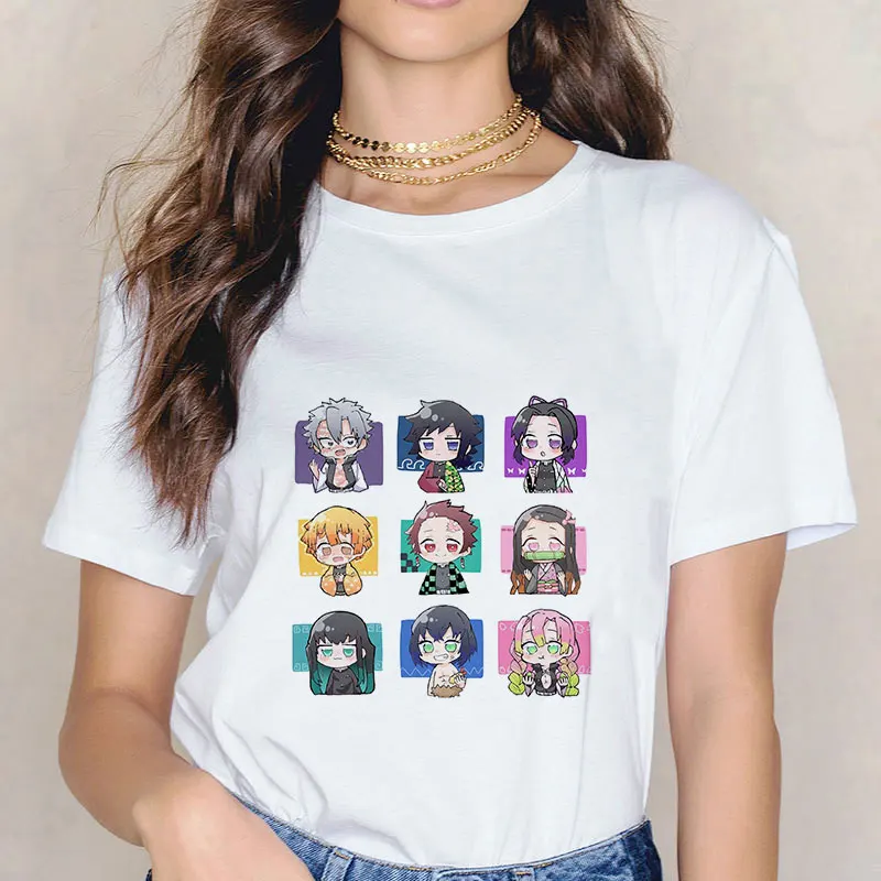 Модная летняя футболка Harajuku Kawaii Demon Slayer 2020 Женская забавная Blade Kimetsu No Yaiba