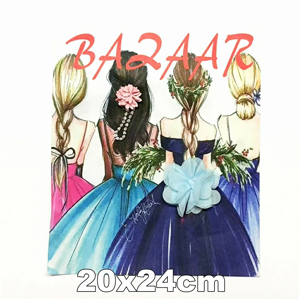 

Accessory large printing beaded embroidery big girl belle cartoon patches for clothing AZ-3271