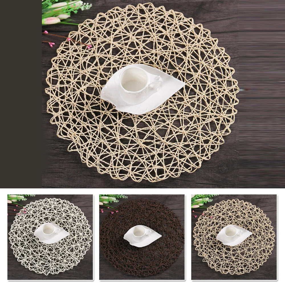 

DIY Cup Pad Rural Tableware Hollow Mat Round Woven Dining Hand Made Centerpiece