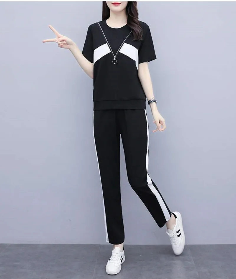 

Ladies' new sports suit 2021 summer women's plus size loose and comfortable two-piece suit