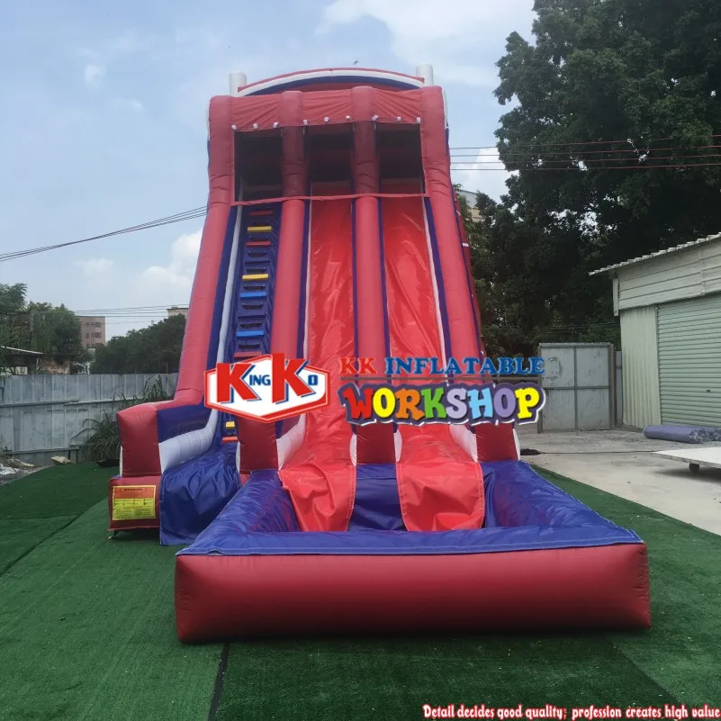 Красная и темно синяя надувная водная горка с бассейном влажные горки для